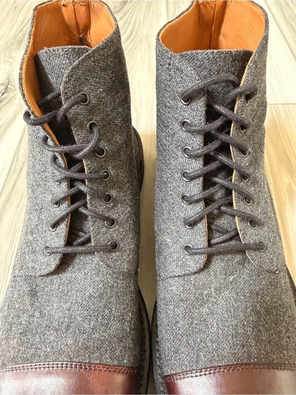 TAFT The Jack Gray Wool Oxblood Leather Cap Toe Boots Men EU 41 US 8